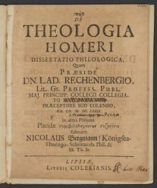 De Theologia Homeri Dissertatio Philologica
