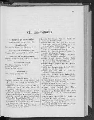 VII. Unterrichtswesen.