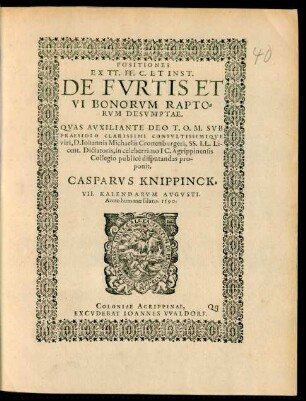 Posotiones Ex Tt. Ff. C. Et Inst. De Furtis Et Vi Bonorum Raptorum Desumptae.