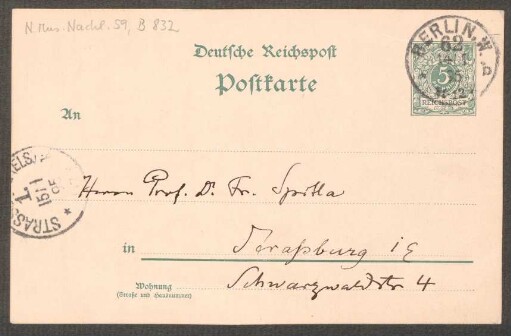 Postkarte an Friedrich Spitta : 14.01.1895