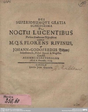 Schediasma De noctu lucentibus