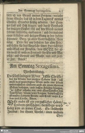 Am Sonntag Sexagesima