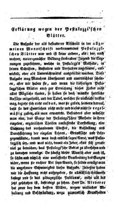 Erklärung wegen der Pestalozzi'schen Blätter
