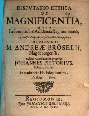 Disp. eth. de magnificentia