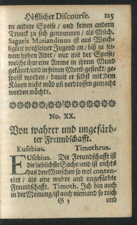 No. XX. Von wahrer und ungefärbter Freundschafft.