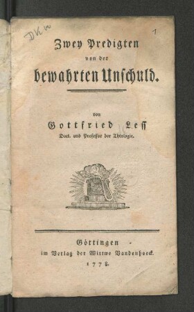 Zwey Predigten von der bewahrten Unschuld
