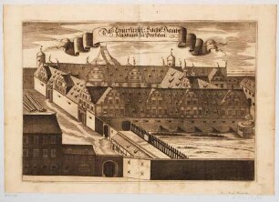 Das Zeughaus als vierflügliges Renaissancegebäude, um 1560 erbaut, Blatt aus der Chronik von Anton Weck