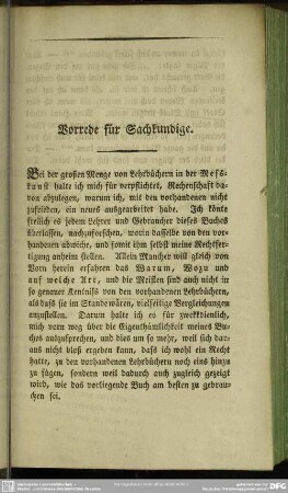Vorrede für Sachkundige