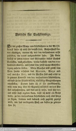 Vorrede für Sachkundige