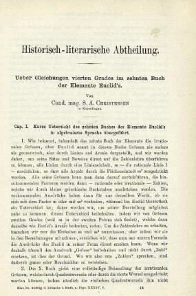 Ueber Gleichungen vierten Grades im zehnten Buch der Elemente Euclid's.