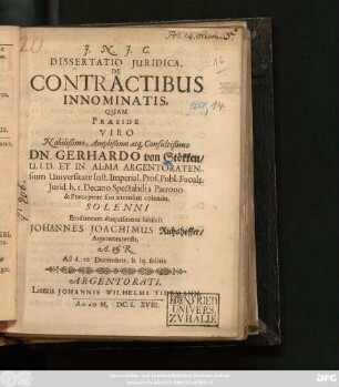 Dissertatio Iuridica, De Contractibus Innominatis