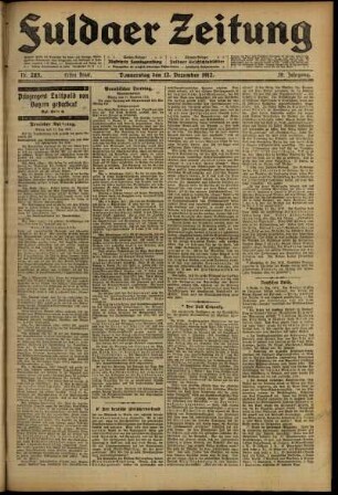 Erste Ausgabe vom Donnerstag, den 12. Dezember 1912.