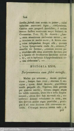 Historia XXVI. Peripneumonia cum febri nervosa