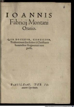 Oratio, qua docetur, concilium Tridentinum sine scelere a Christianis hominibus frequentari non posse