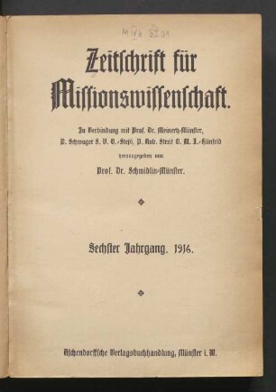 6.1916: Zeitschrift für Missionswissenschaft und Religionswissenschaft : ZMR