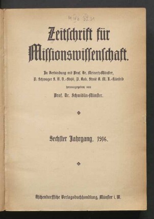 6.1916: Zeitschrift für Missionswissenschaft und Religionswissenschaft : ZMR