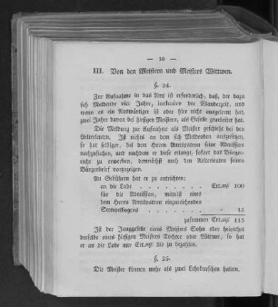 III. Von den Meistern und Meisters Wittwen.