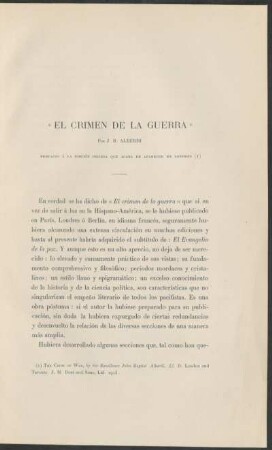 "El crimen de la guerra" : Por J. B. Alberdi - Prefacio á la edición inglesa que acaba de aparecer en Londres