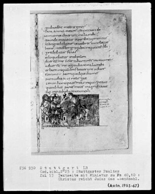 Der Stuttgarter Bibelpsalter — Textseite mit zwei Miniaturen, Folio 83recto