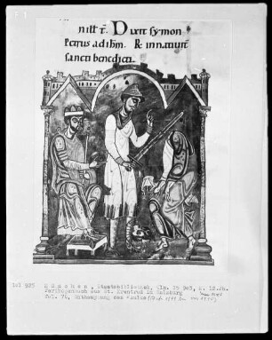 Perikopenbuch aus dem Benediktinerinnenkloster Sankt Erentrud auf dem Nonnberg — Enthauptung des Paulus, Folio 76recto