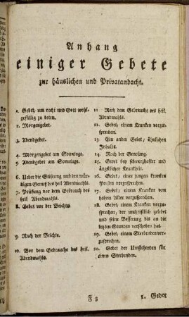 Anhang einiger Gebete zur häuslichen und Privatandacht.