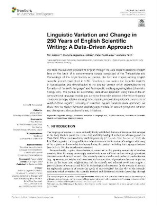 Linguistic Variation and Change in 250 Years of English Scientific Writing: A Data-Driven Approach