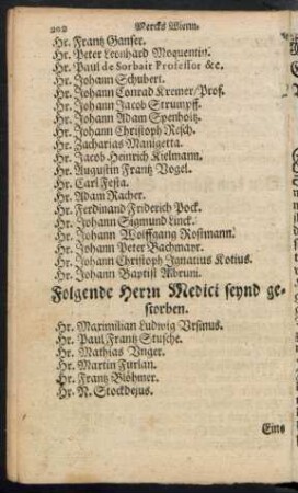 Folgende Herrn Medici seynd gestorben.