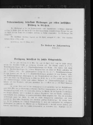 Verfügung, betreffend die sechste Kriegsanleihe