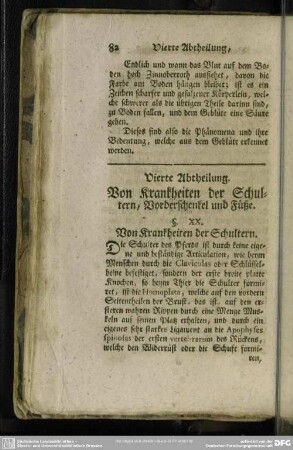 Vierte Abtheilung. Von Krankheiten der Schultern, Vorderschenkel und Füße