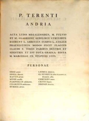 Publi Terenti Afri Comoediae VI. : Ad Fidem Optimarum Editionum Recensitae