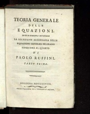 Parte 1: Teoria generale delle equazioni. Parte Prima