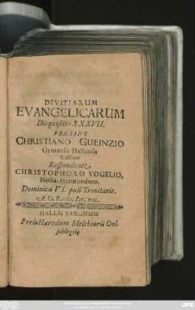 Divitiarum Evangelicarum Disquisitio XXXVII.