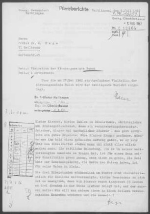 Buoch mit Reichenbach (Berglen): Visitationsbericht mit Pfarrbericht 1962