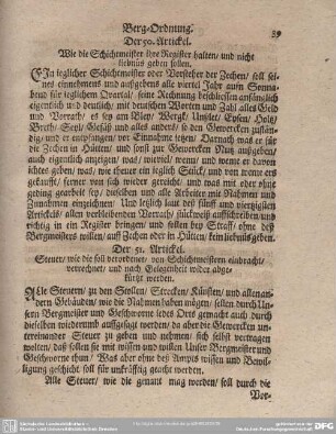 Der 50. Artickel. Wie die Schichtmeister ihre Register halten/und nicht liebnüs geben sollen.