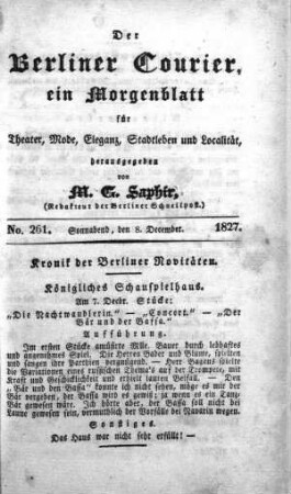 No. 261, Sonnabend, den 8. December 1827