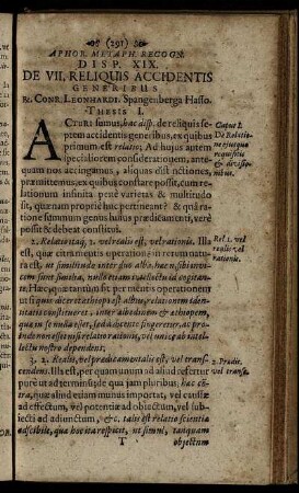 Disp. XIX. De VII. Reliquis Accidentis Generibus.