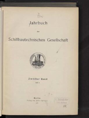12.1911: Jahrbuch der Schiffbautechnischen Gesellschaft