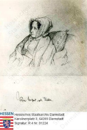 Volhard, Sophie Susette geb. Verdier de la Blaquière (1767-1842) / Porträt, Altersbild, sitzend, linksgewandt und -blickend, Halbfigur