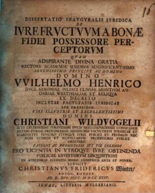 Diss. inaug. ... de iure fructuum, a bonae spei possessore perceptorum