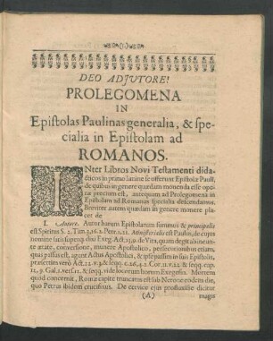 Prolegomena In Epistolas Paulinas generalia, & specialia in Epistolam ad Romanos.