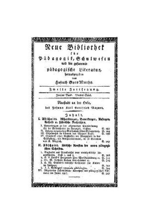 Inhalt [zweiter Band, viertes Stück]