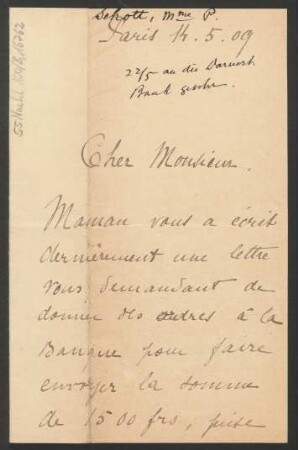 Brief an Ludwig Strecker  und B. Schott's Söhne : 14.05.1909