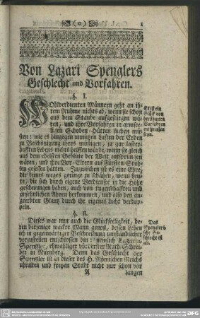 Von Lazari Sprenglers Geschlecht und Vorfahren