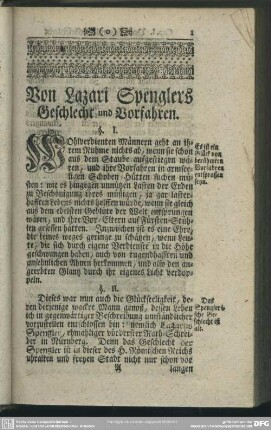 Von Lazari Sprenglers Geschlecht und Vorfahren