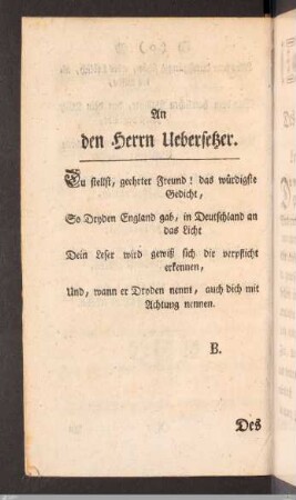 An den Herrn Uebersetzer.