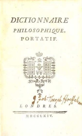 Dictionnaire Philosophique, Portatif