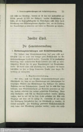 Zweiter Theil. Die Gemeindeverwaltung