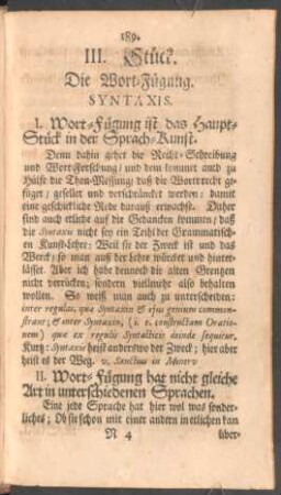 III. Stück. Die Wort-Fügung. Syntaxis.