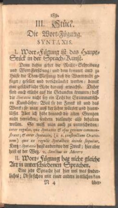 III. Stück. Die Wort-Fügung. Syntaxis.