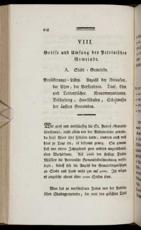 VIII. Größe und Umfang der Petrinischen Gemeinde.